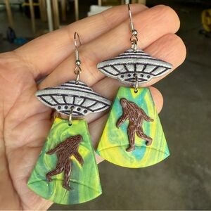 Handmade Sasquatch UFO earrings